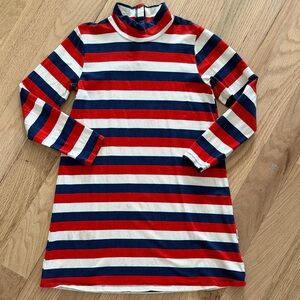 Mini Rodini Red/Navy/White Striped Mock Turtleneck A-Line Dress sz EUR 128/134